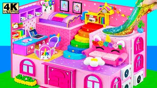How To Build Three Floor Pink Unicorn House with Bunk Bed, Rainbow Slime ❤️ DIY Miniature House