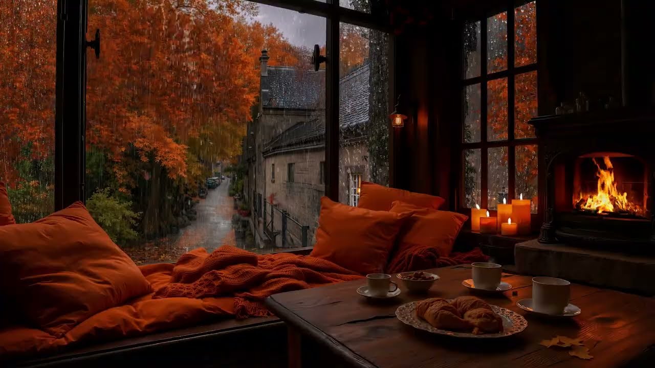 Warm Rainy Porch Night & Fireplace Glow 🔥 Tranquil Evenings for Deep Focus, Calm & Rest
