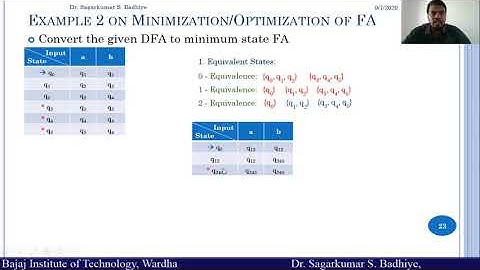 1-18 Example 2 on  Minimization Optimization of DFA