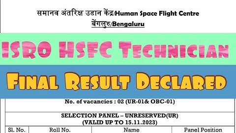 ISRO HSFC Technician Final Result  Declared