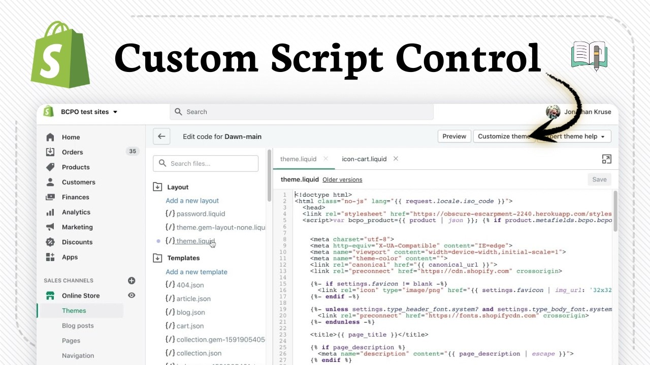 How to add code to your Shopify theme liquid file - YouTube