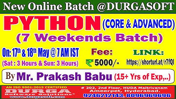PYTHON (7 Weekends Batch) Online Training @ DURGASOFT