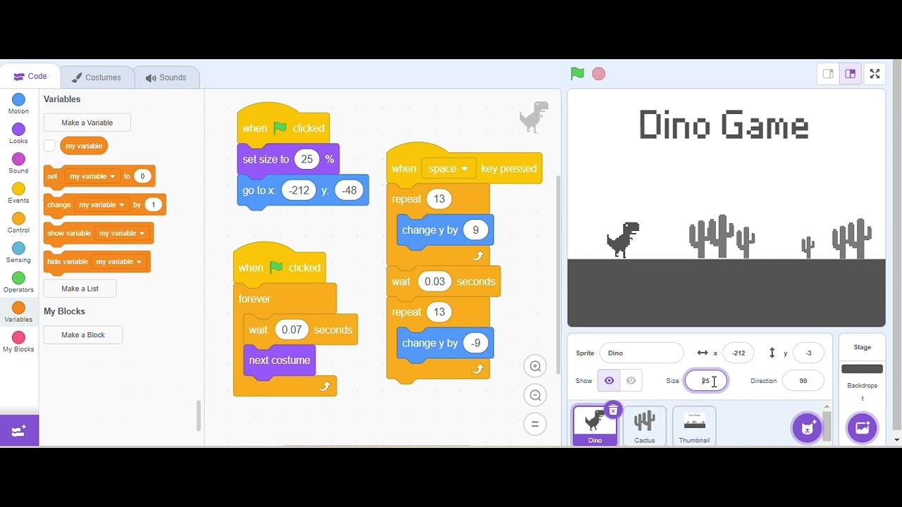 Create simple Dino Game in scratch 3 | Dino Game in scratch 3 coding ...