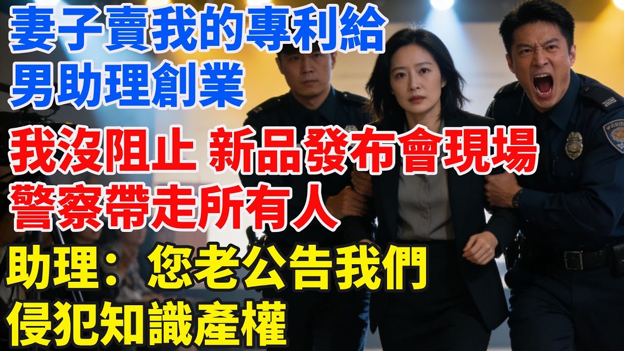 妻子偷賣我的專利給男助理創業，還怪我不懂事，我沒阻止。直到新品發布會現場，警察帶走所有人，助理嘶吼：您老公告我們侵犯知識產權#故事頻道#故事分享#情感#台灣#情感故事#幸福人生