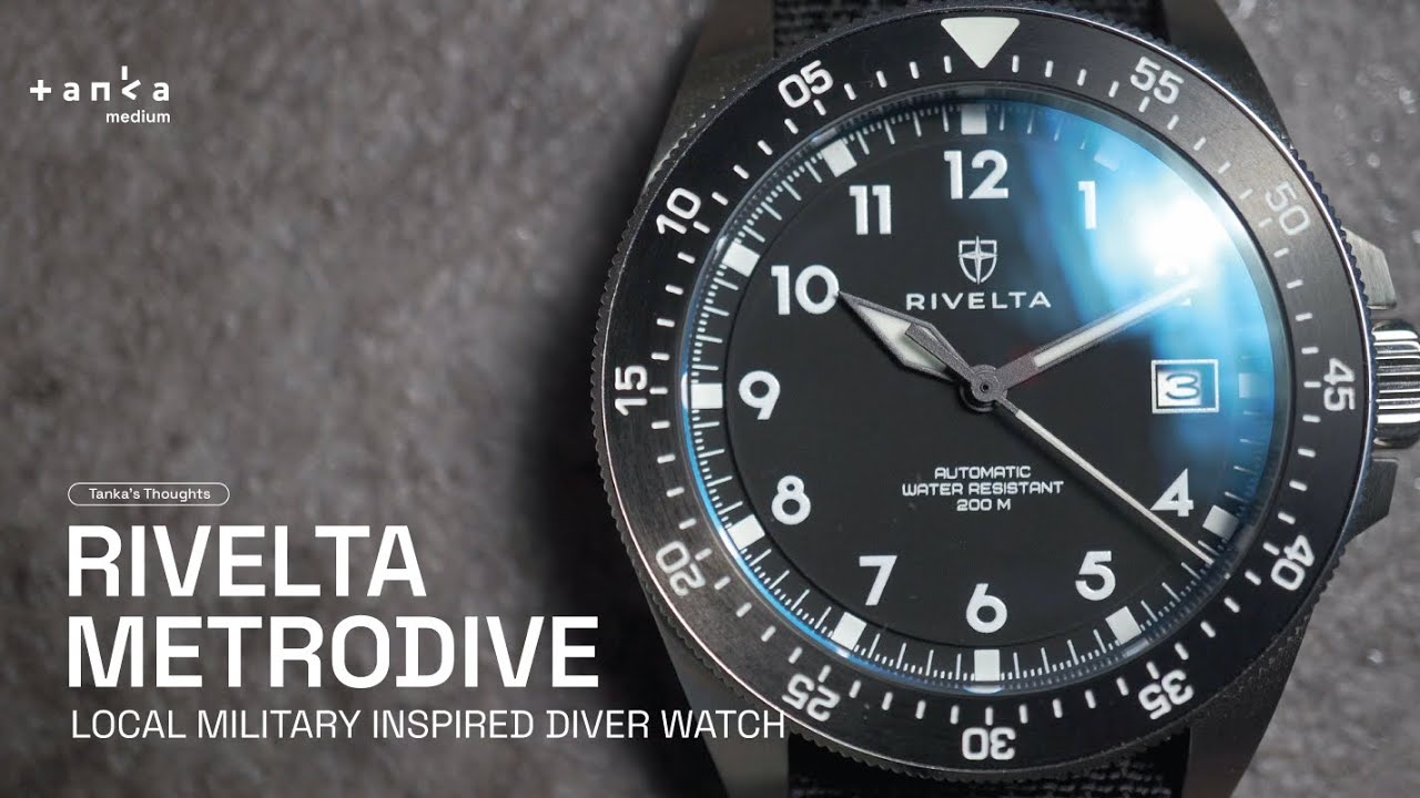 Montre Automatique Rivelta Metrodive Pour Homme - Acier, Cadran Noir, Bracelet Tissu, étanche 200m, Neuve
