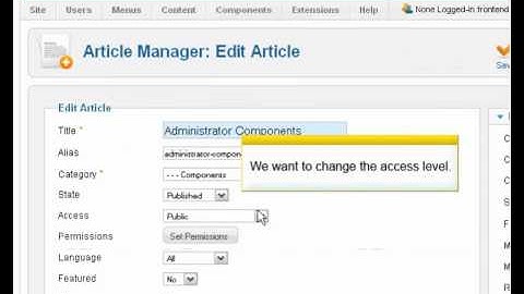How to change access level of content in Joomla 1.6