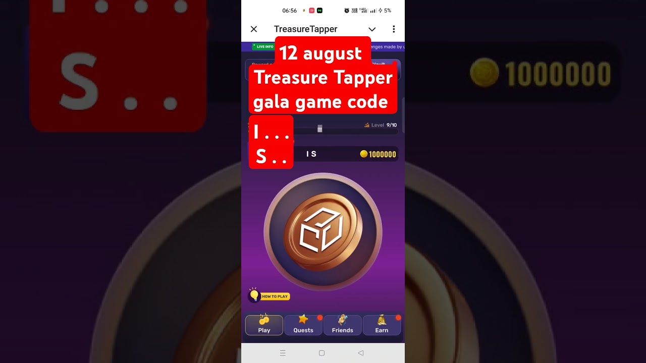 Treasure tapper daily code 12 august | Treasure tapper daily code  | Treasure tapper