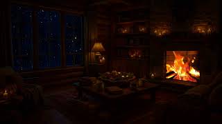 Peaceful Snowy Cabin Night | Gentle Piano & Crackling Fireplace for Deep Sleep and Relaxation