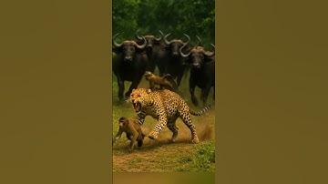 "Wild Buffalo vs Leopard Fight 🦬🐆 | Monkey Saved in Epic Jungle Battle" #LeopardVsBuffalo #Wildlife