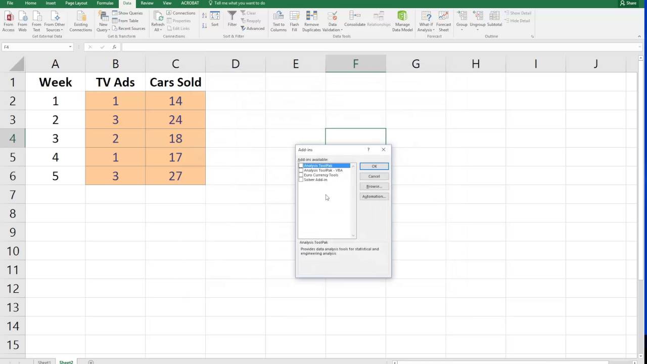 why my excel data analysis add in not showing up