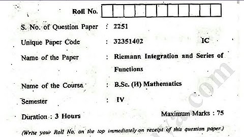 Riemann Integration and Series of Functions Question Paper - 3 | Semester - IV | University of Delhi