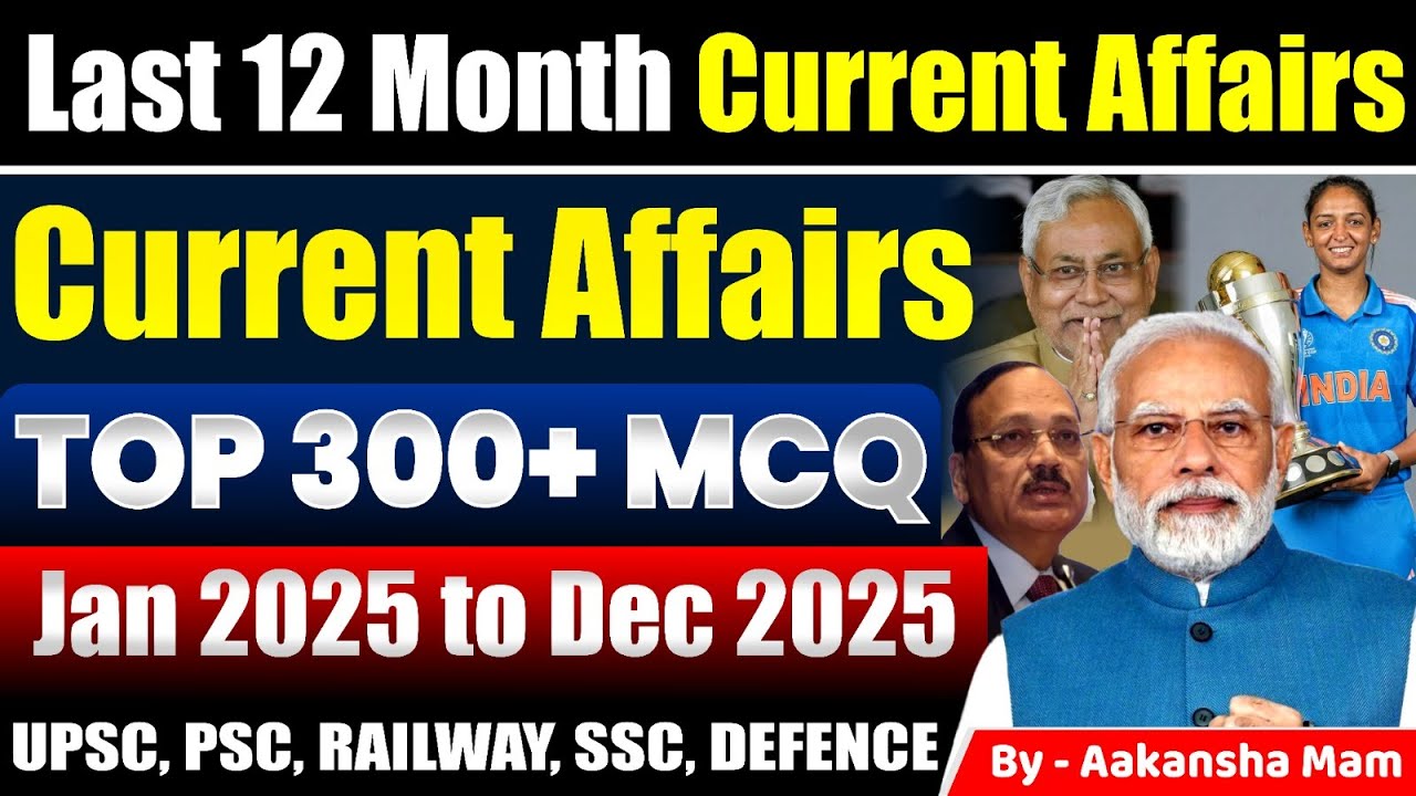 Last 12 Months Current Affairs 2025 MCQs | January 2025 To December ...