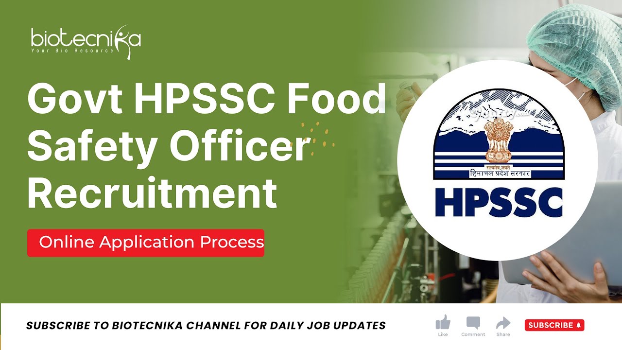 Govt Food Safety Officer Recruitment For Biotech, Food Tech, Biochem