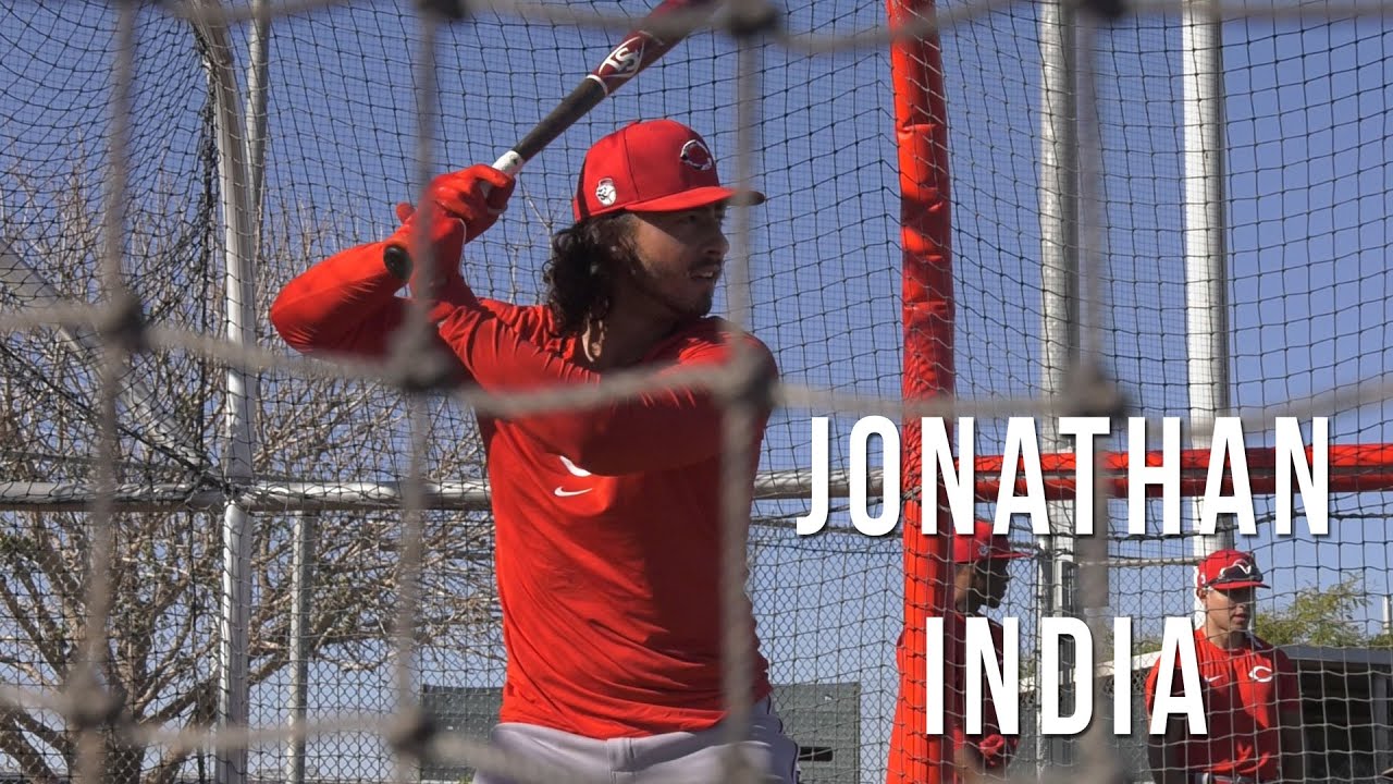 Jonathan India batting practice for the Cincinnati Reds in spring training  2021 