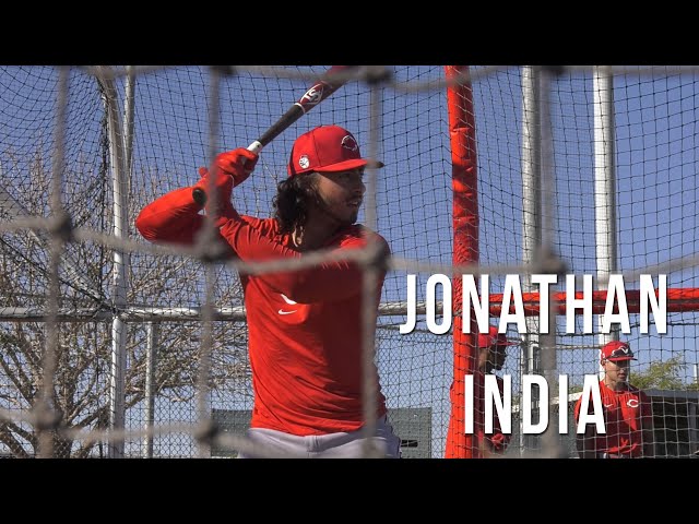 Jonathan India batting practice for the Cincinnati Reds in spring training  2021 