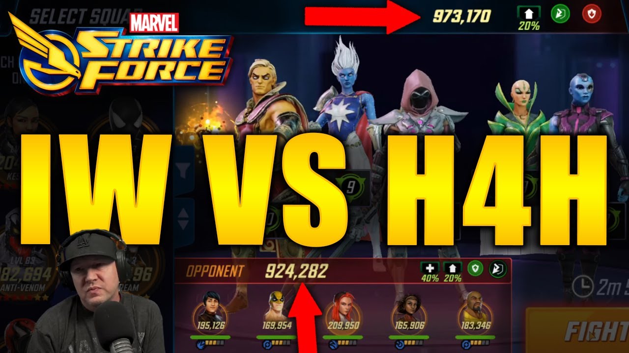973k IW vs 924k H4W Win (barely) - Alliance War Battles - MARVEL Strike Force - MSF