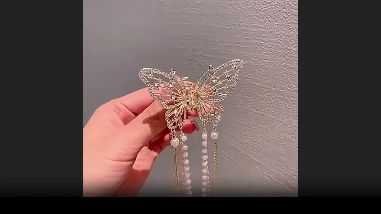 Clip Pinza Fermaglio Farfalla Perla Nappa Artiglio Capelli Strass Accessori Hair Style