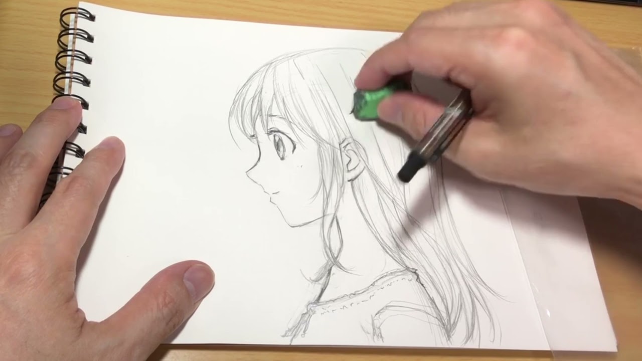 １分イラスト シャーペンで横顔女の子を描いてみた アナログイラスト Youtube