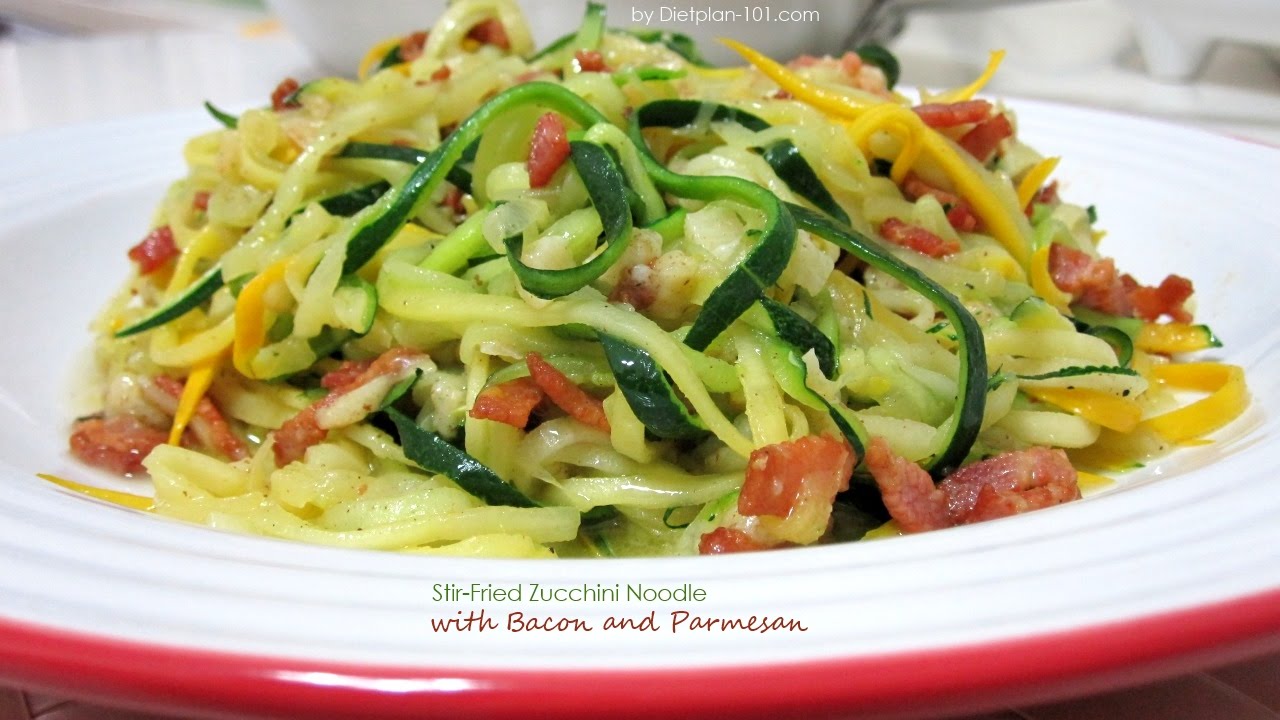 StirFried Zucchini Noodle with Bacon and Parmesan