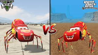 GTA 5 EATER LIGHTNING MCQUEEN CAR VS GTA SAN ANDREAS EATER LIGHTNING MCQUEEN CAR (WHICH IS BEST)