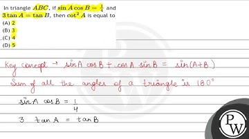 In triangle \( A B C \), if \( \sin A \cos B=\frac{1}{4} \) and \( 3 \tan A=\tan B \), then \( \...