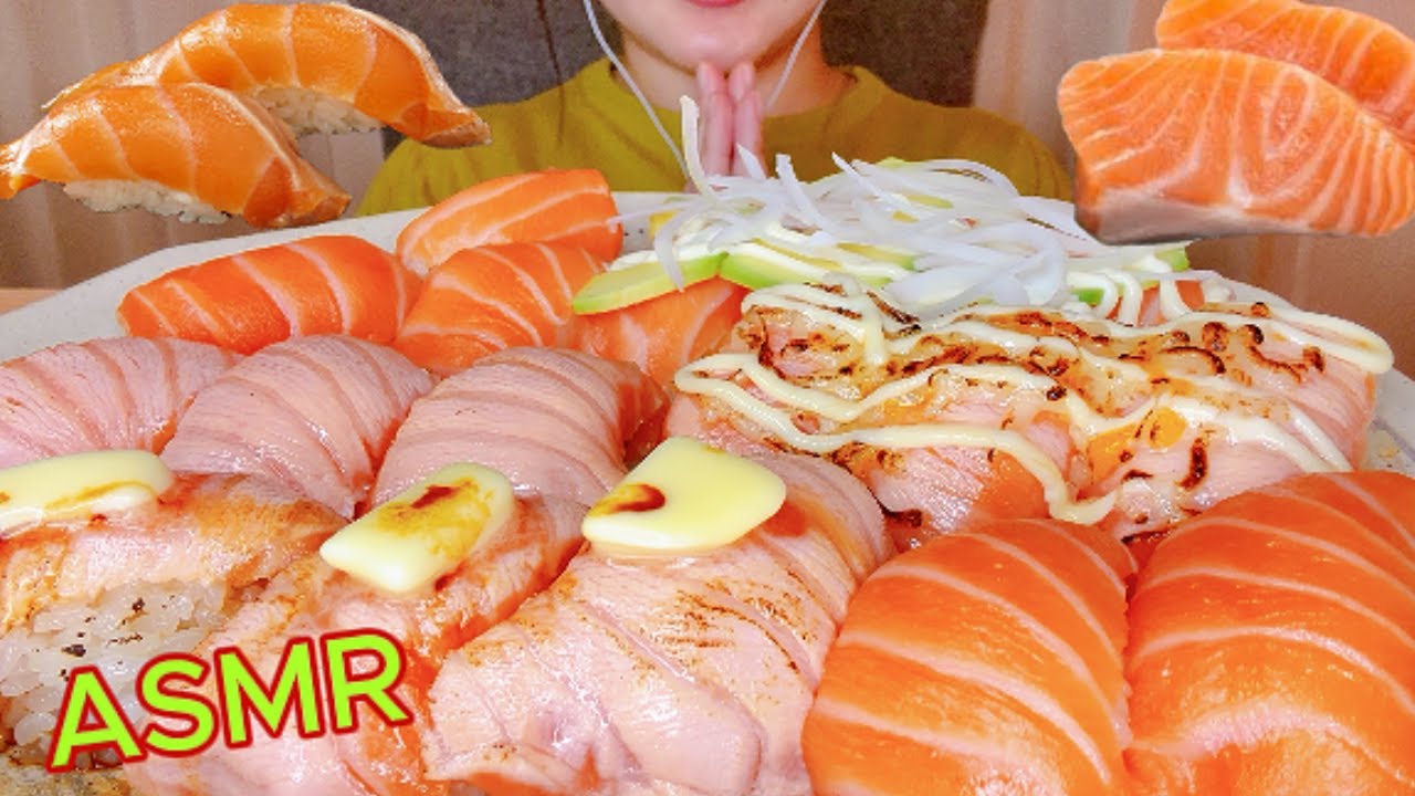 【ASMR】サーモン寿司！！とろける～♡【咀嚼音】【Eating Sound】【Mukbang】【Costco】【飯テロ】