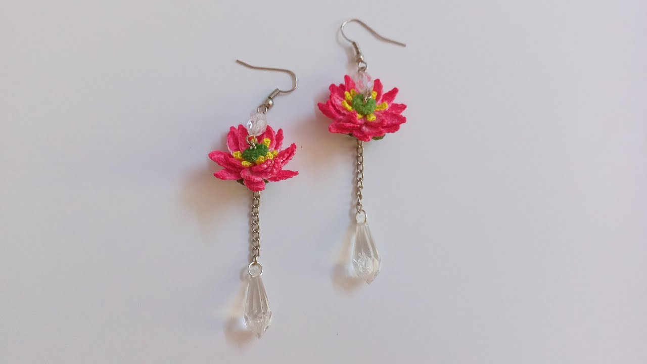 How to make Beautiful Lotus Flower Crochet Earrings | Simple Tutorial | Flor de crochê | Easy DIY