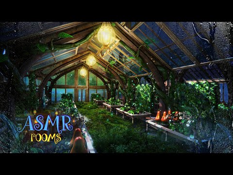 2 Hours Rainy Night Greenhouse Ambience - Harry Potter Inspired - Soothing Rain Soundscape