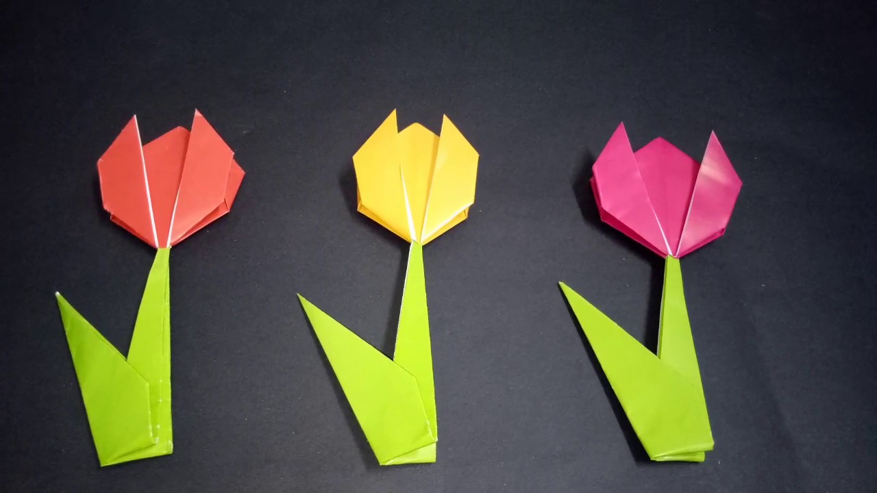 cara membuat origami bunga tulip sangat mudah - YouTube