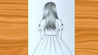 How to draw a girl Barbie girl  Backside View||Easy Barbie Doll Drawing ||Easy Pencil Sketch