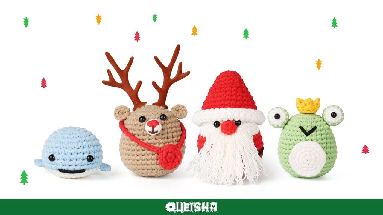  QUEISHA Christmas Crochet Kit for Beginners,Cute Elk&Santa  Claus Kit with Hook Yarn Picture&Text Instructions and Step-by-Step Video  Tutorials as Christmas Gifts for Kids