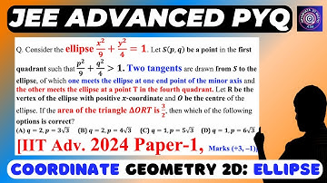 ellipse x^2/9+y^2/4=1. Let S(p, q) be a point in the first quadrant such that p^2/9+q^2/4 more| #iit