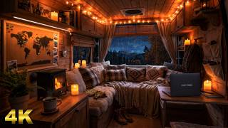 Autumn Rain & Thunderstorm in a Cozy Camper Van | Relaxing Rain on Roof & Warm Fireplace 🌧️🍂 screenshot 2