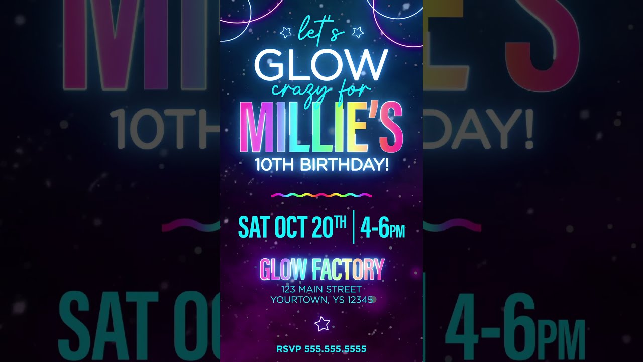 Celebrate Simply - Rainbow Glow Digital Video Birthday Invitation