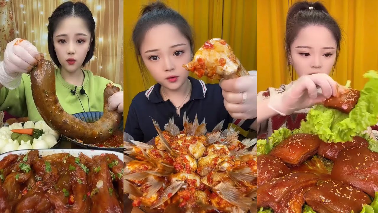 ASMR Mukbang |"BIG BITE" Chinese Girls Eating Pork Belly" Enjoying Delicious Treats, 음식 먹방 모음이 