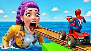 Spider-Man GTA 5 Extreme Rainbow Track! Shark Escape Mission سبايدر مان GTA 5: هروب القرش