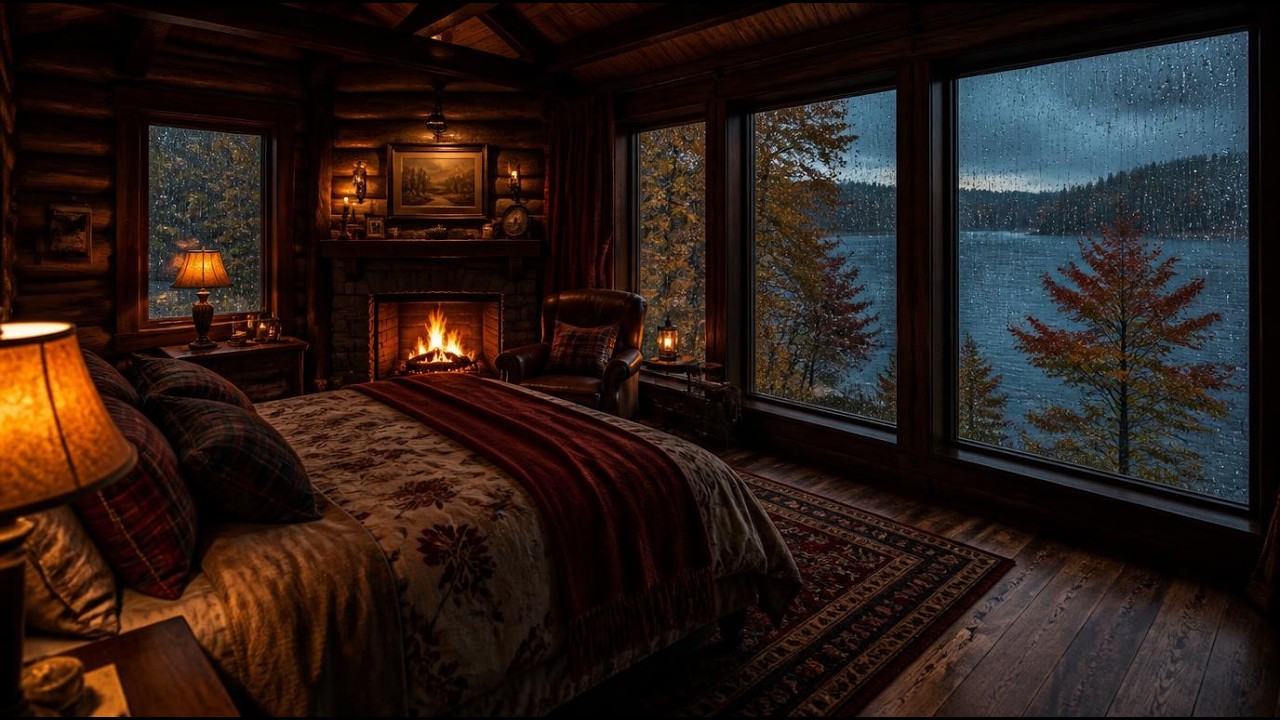 Autumn Window Retreat 🍂 Soothing Window Rain & Fireplace Crackles - YouTube