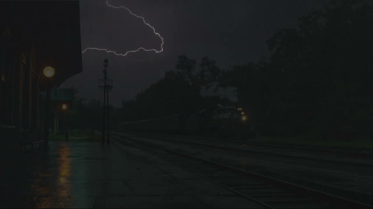 Old Railway Station at Night | Distant Thunder Behind the Trees | Deep Sleep Ambience