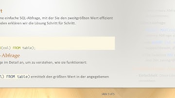 Die „einfachste SQL-Abfrage“, um den zweitgrößten Wert zu finden