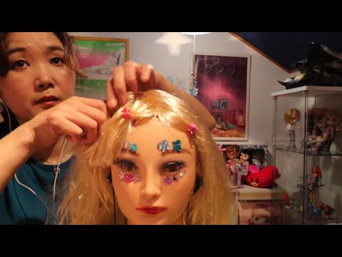 [ASMR]ヘアースタイリング編❤️メイクアップロールプレイ💄キラキラフラワーメイクXG風🌸Flower makeup hairstyle edition#XG
