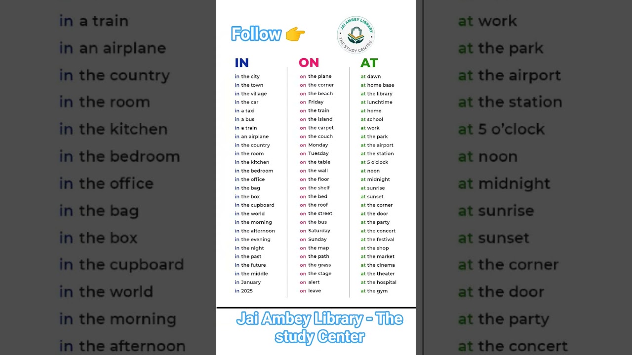 Jai Ambey Library - The study Center Use IN , ON , AT, English Shikho Daily Routines