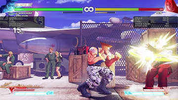 STREET FIGHTER V Guile midscreen v-trigger corner carry combo.