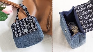 DIY Easy Attachable to Bag Handle Printed and Denim Small Purse Out of Old Jeans | Bag Tutorial