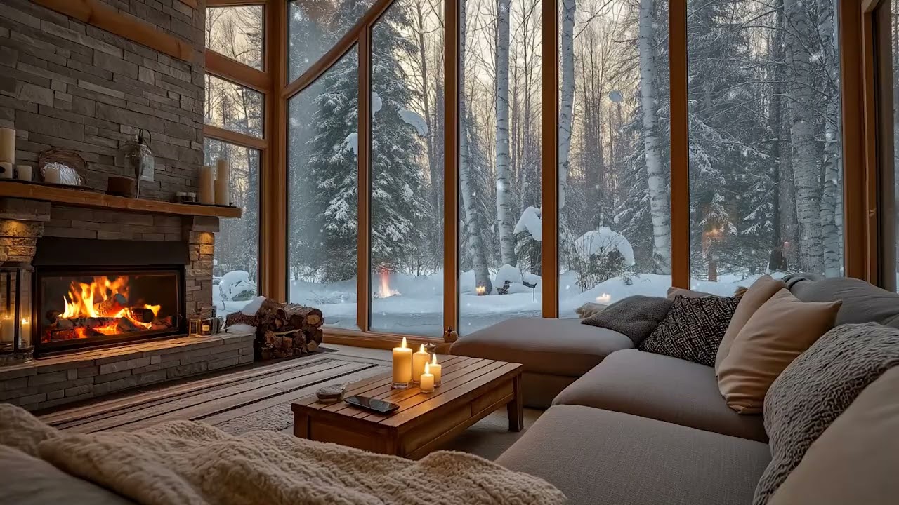 ❄️ Silent Winter Retreat | Snowfall & Fireplace for Deep Peace