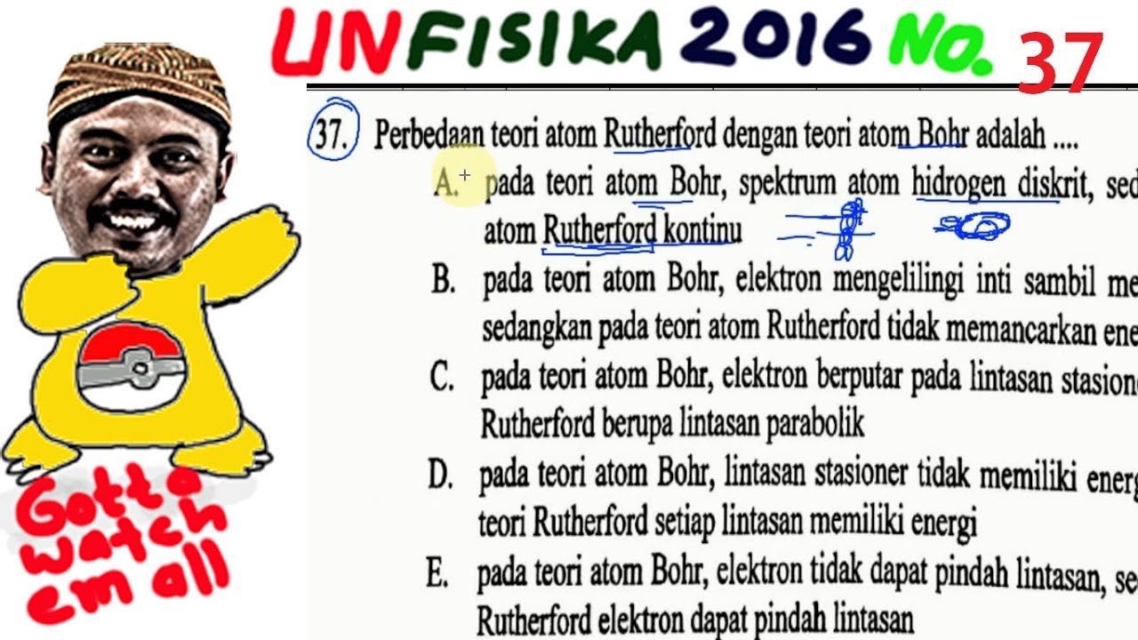 perkembangan teori atom, fisika, un fisika sma 2016 no 37 