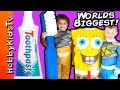 Giant Toothpaste Surprise with Power Rangers and SpongeBob by HobbyKidsTV