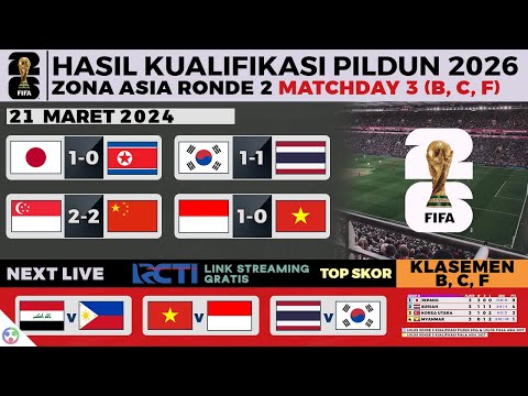 Hasil Kualifikasi Piala Dunia 2026 Zona Asia MD 3 - Indonesia vs Vietnam 1-0 - Klasemen Grup B, C, F