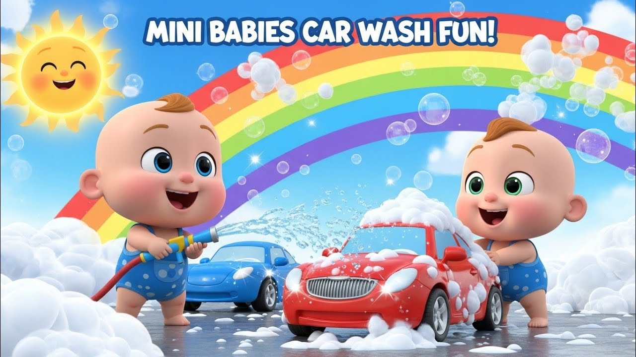 Mini Babies Car Wash Fun 🚗🫧 | Wash Wash Song | Kids 3D Cartoon Nursery Rhymes