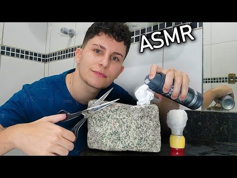 ASMR Fazendo a BARBA E CABELO DE UMA PEDRA!!!
