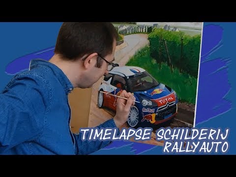 Schilderij timelapse: beeldend kunstenaar Toon Nagtegaal schildert een rally auto